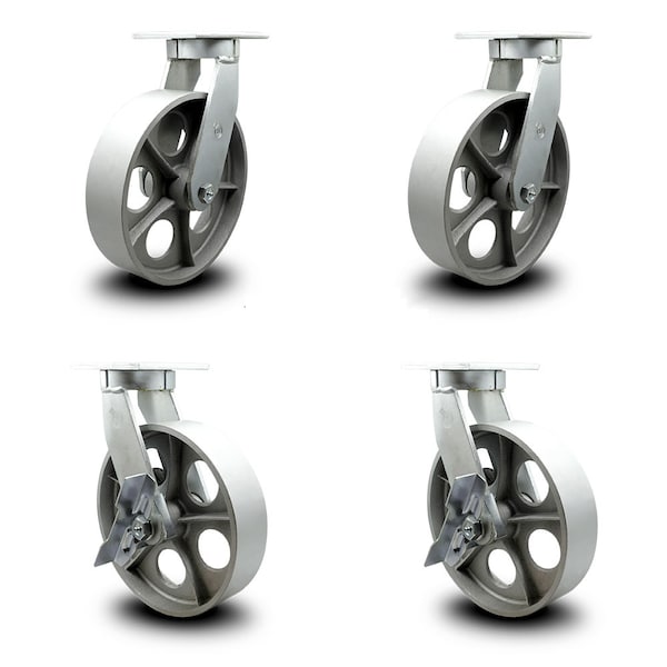 Service Caster 12 Inch Heavy Duty Semi Steel Cast Iron Wheel Swivel Caster Set with 2 Brakes SCC-KP92S1230-SSR-2-SLB-2 - main